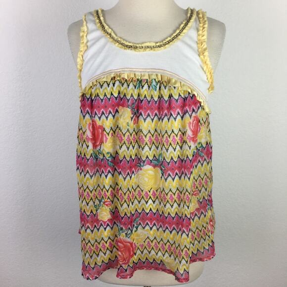 Forla Paris  White Multi Floral  Mixed Media NWT Tank Medium - Picture 1 of 5